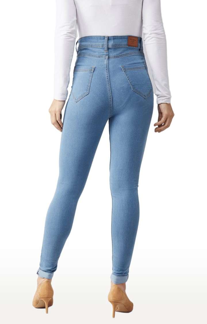 Women's Blue Cotton Solid Skinny Jeans