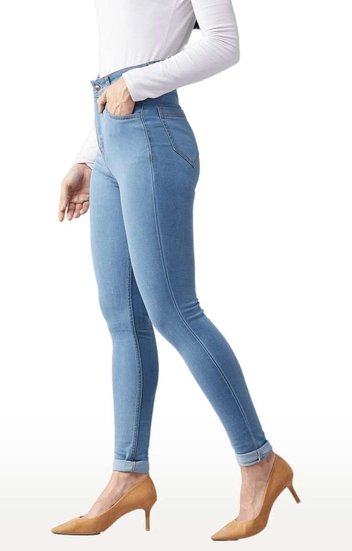 Women's Blue Cotton Solid Skinny Jeans