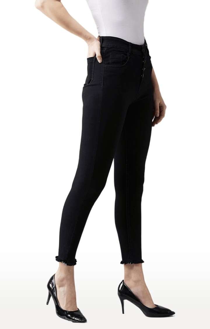 Women's Black Cotton Solid Skinny Jeans
