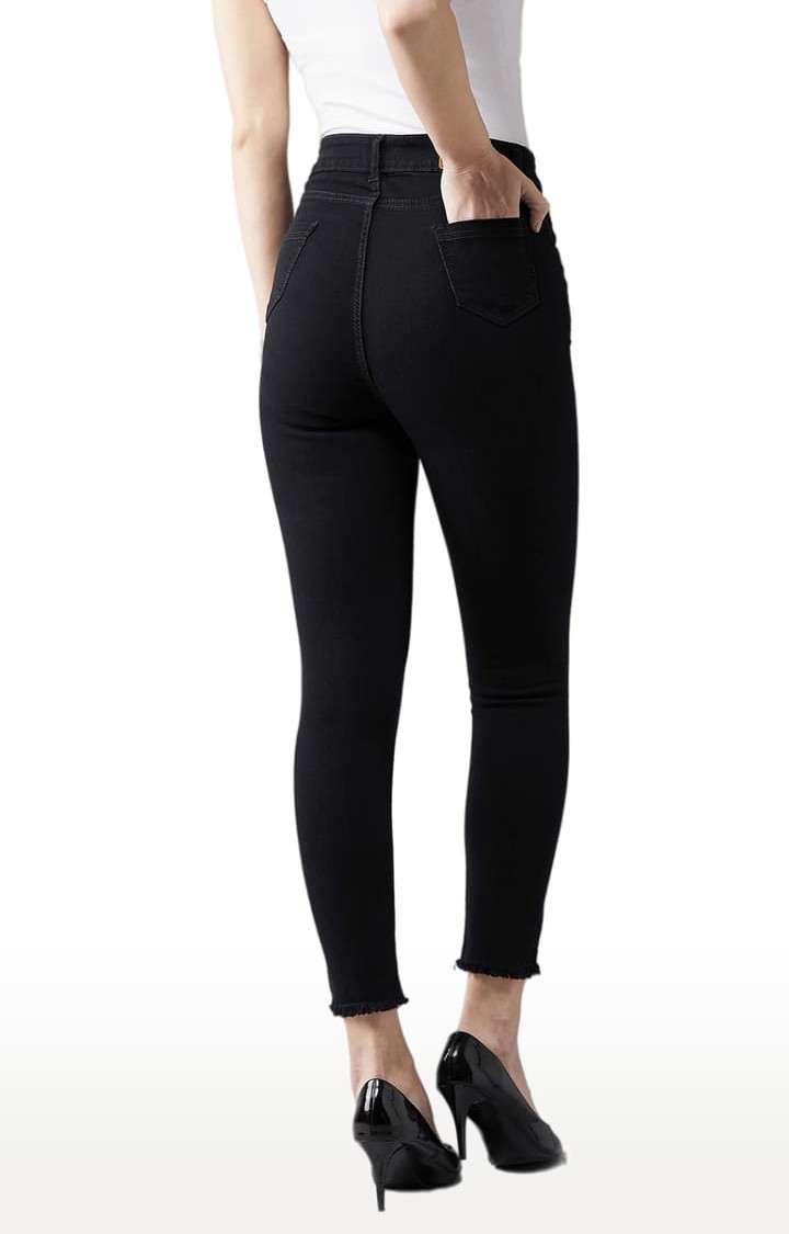 Women's Black Cotton Solid Skinny Jeans
