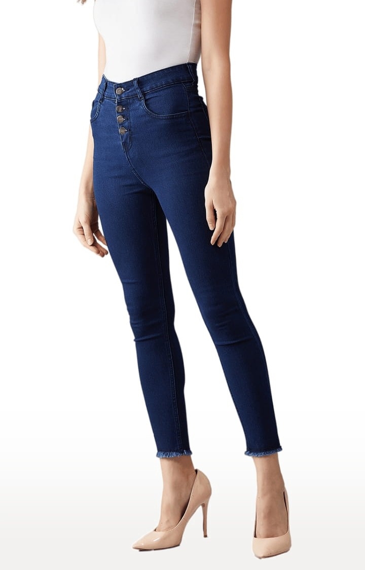 Dolce Crudo | Women's Navy Blue Cotton Solid Skinny Jeans 2