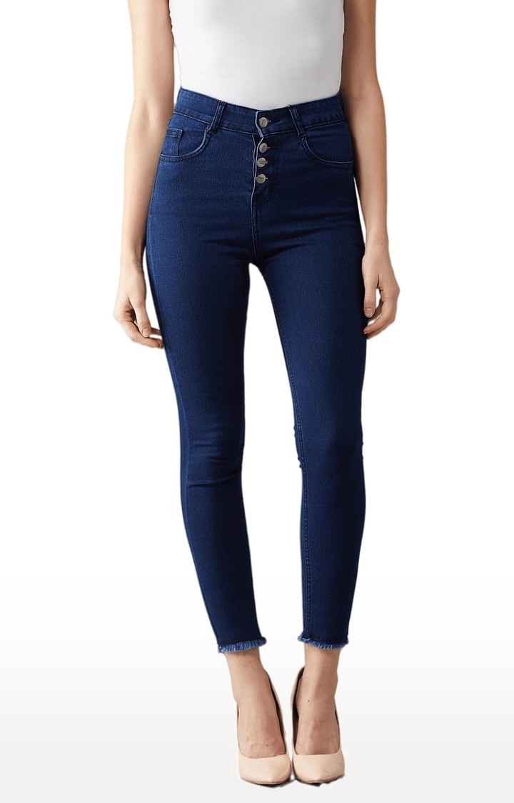 Dolce Crudo | Women's Navy Blue Cotton Solid Skinny Jeans 0