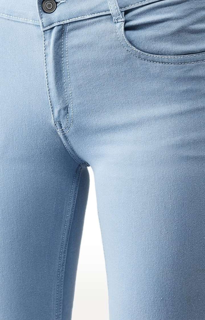 Women's Blue Cotton Solid Flared Jeans