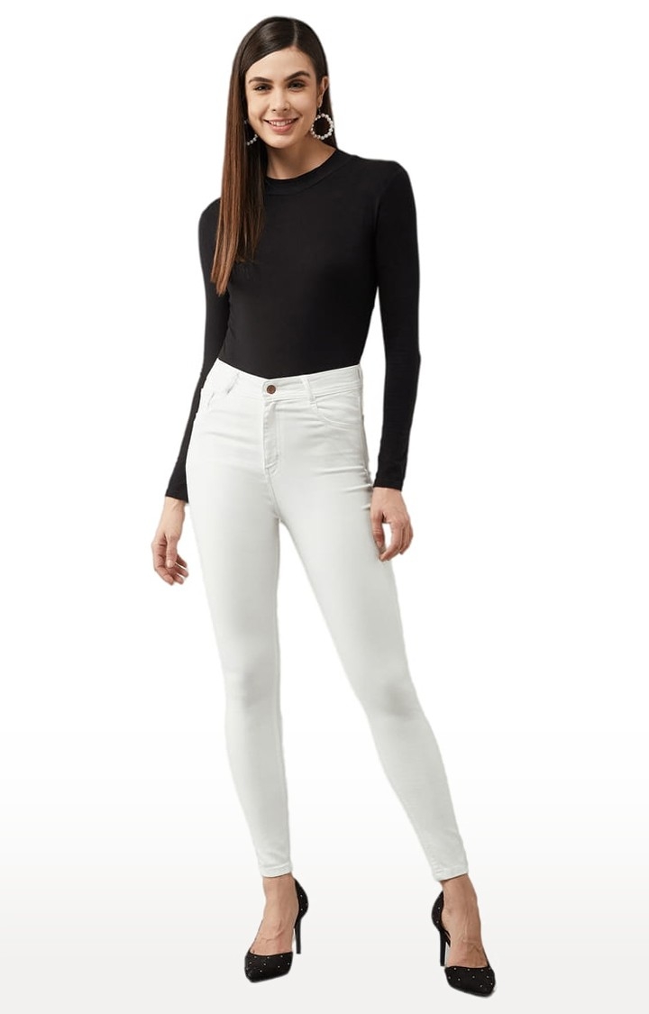 Dolce Crudo | Women's White Cotton Solid Skinny Jeans 1
