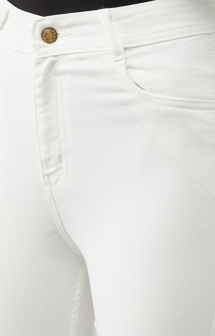 Dolce Crudo | Women's White Cotton Solid Skinny Jeans 4