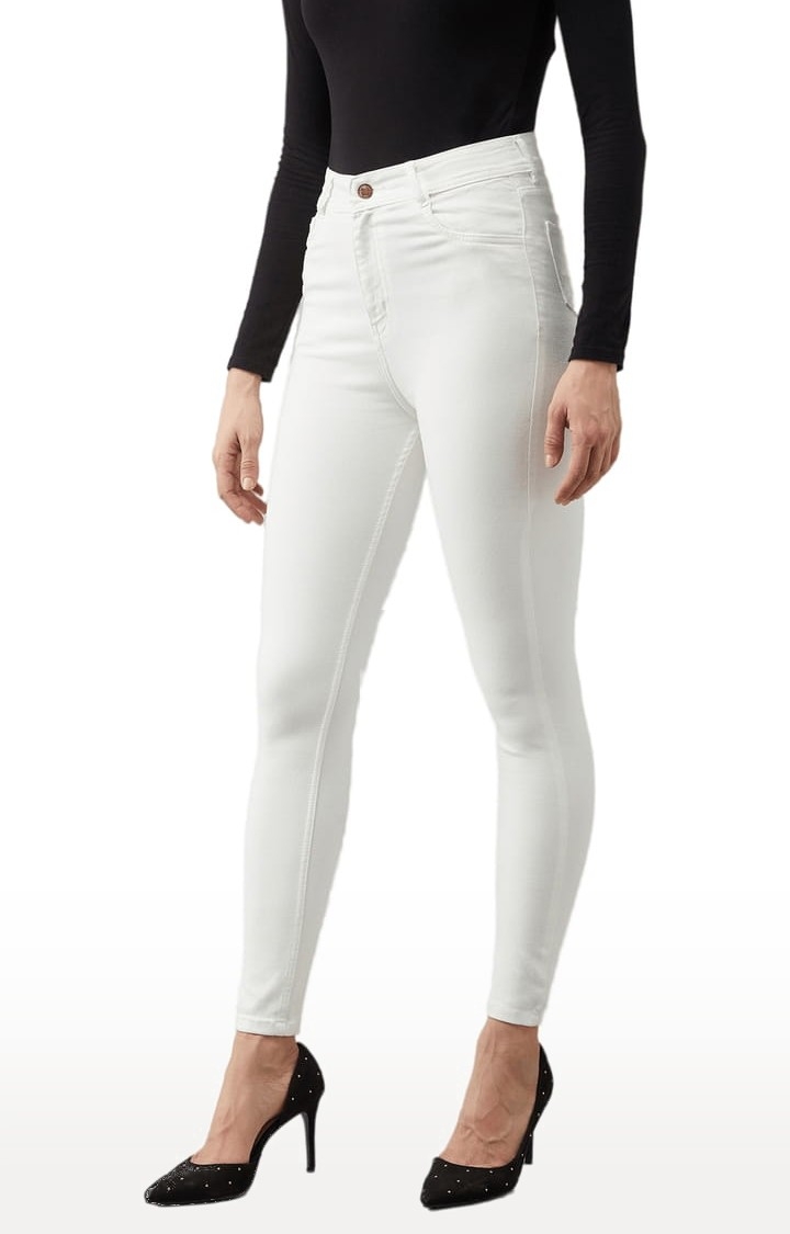 Dolce Crudo | Women's White Cotton Solid Skinny Jeans 2
