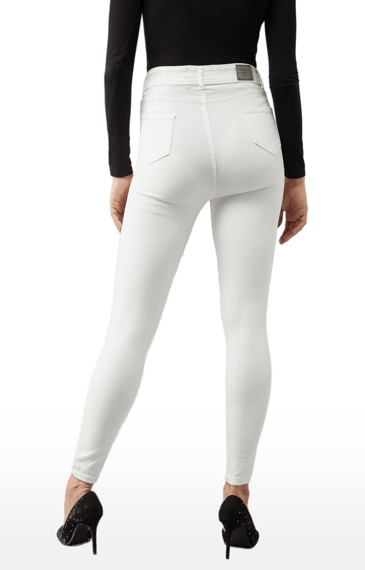 Dolce Crudo | Women's White Cotton Solid Skinny Jeans 3