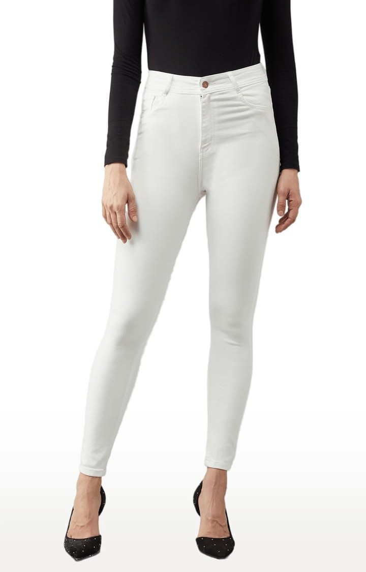 Dolce Crudo | Women's White Cotton Solid Skinny Jeans 0