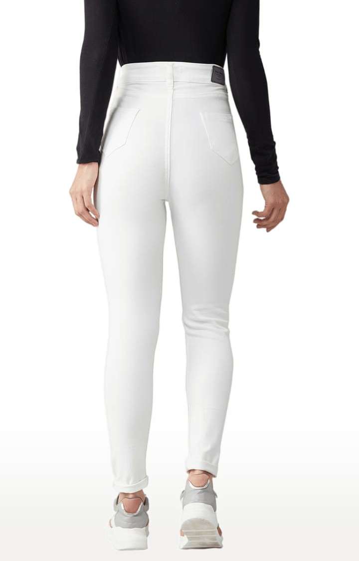 Women's White Cotton Solid Skinny Jeans