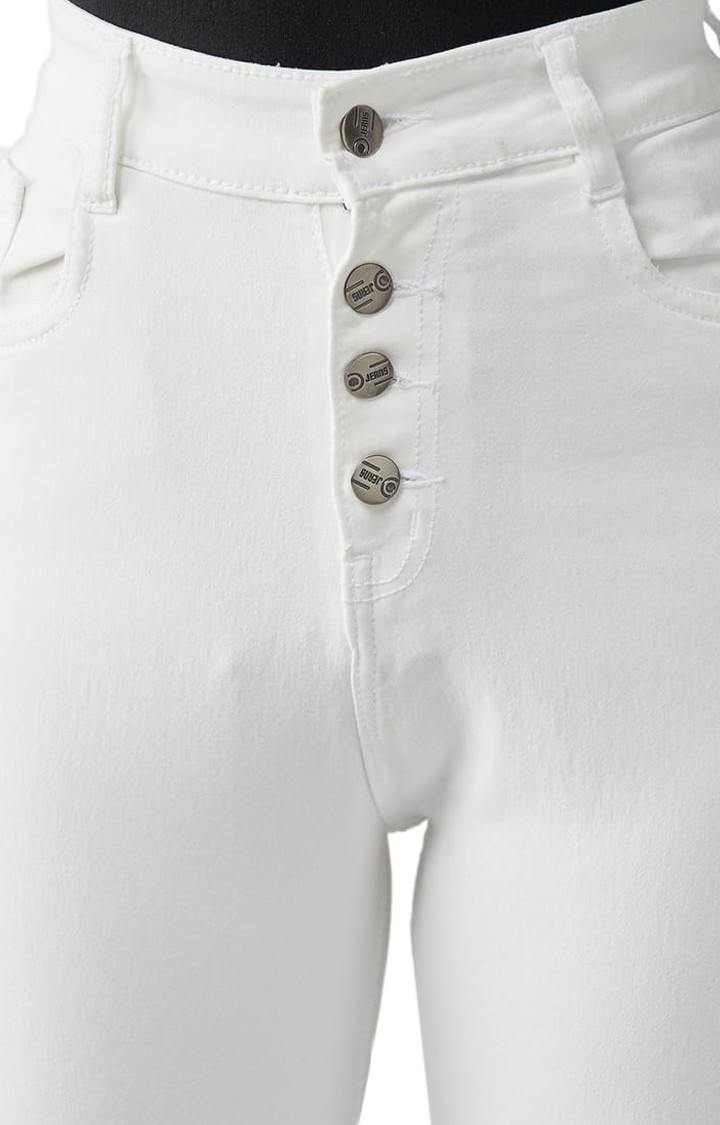 Women's White Cotton Solid Skinny Jeans