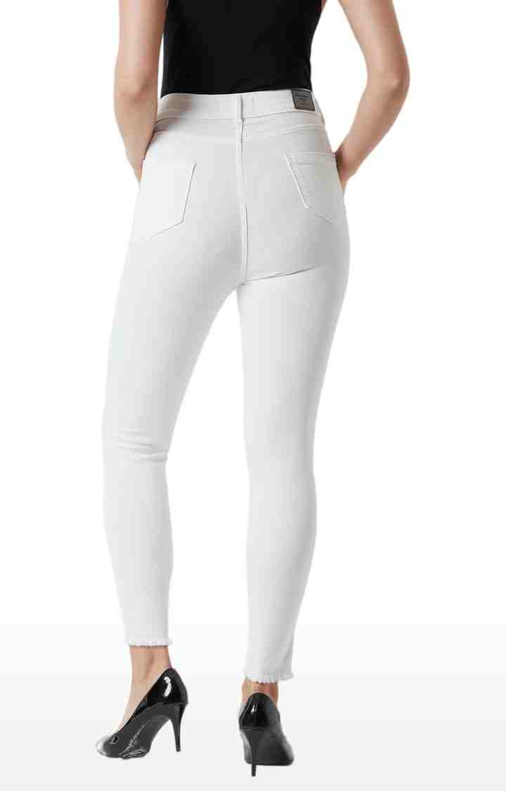 Women's White Cotton Solid Skinny Jeans