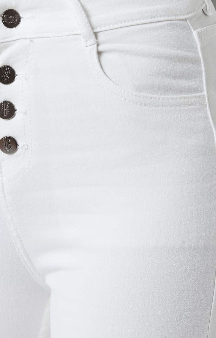 Women's White Cotton Solid Skinny Jeans