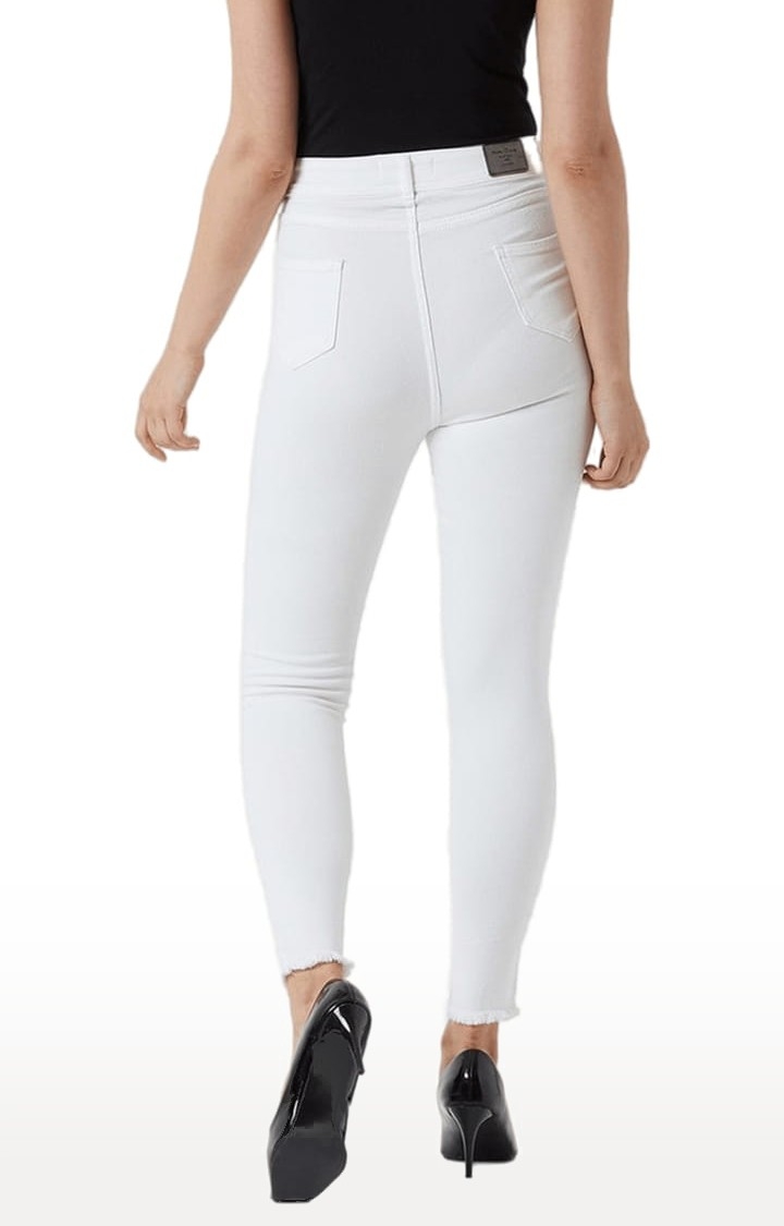 Women's White Cotton Solid Skinny Jeans