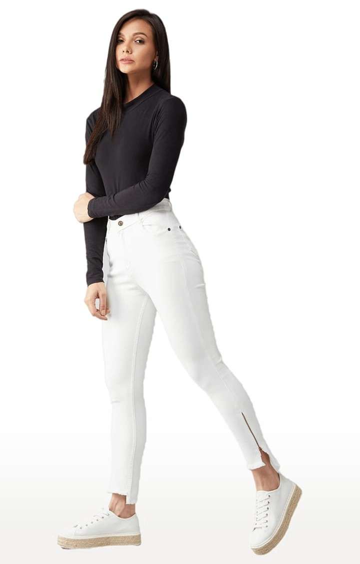 Women's White Cotton Solid Skinny Jeans