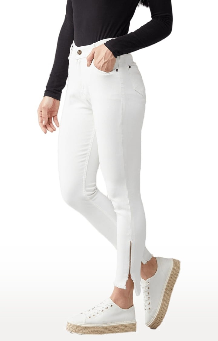 Women's White Cotton Solid Skinny Jeans