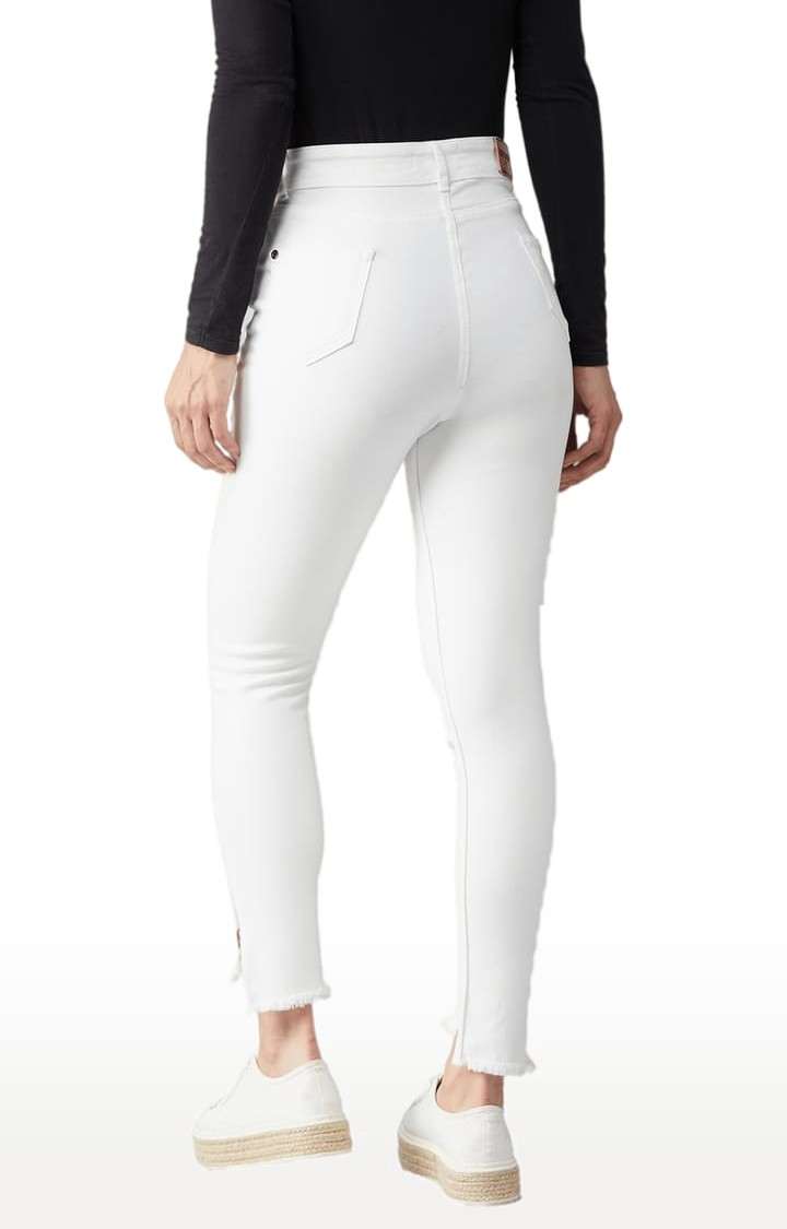 Women's White Cotton Solid Skinny Jeans