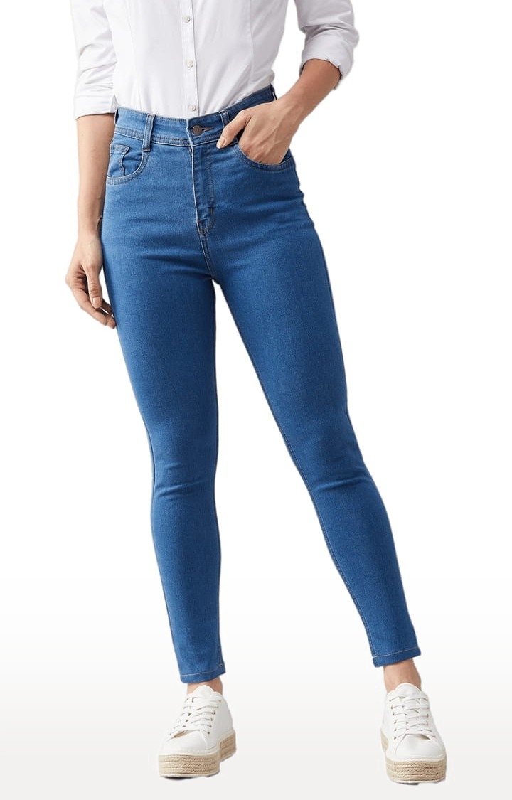 Dolce Crudo | Women's Blue Cotton Solid Skinny Jeans