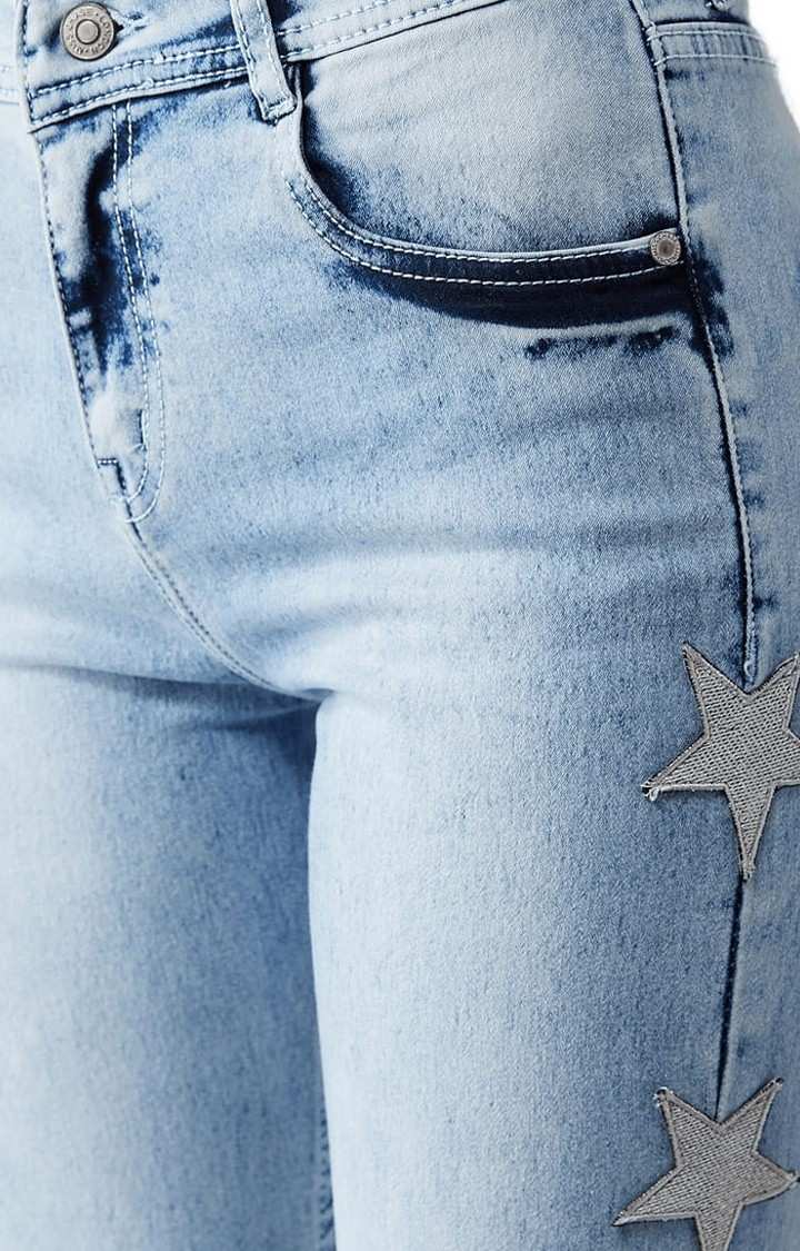 Women's Blue Cotton Solid Slim Jeans