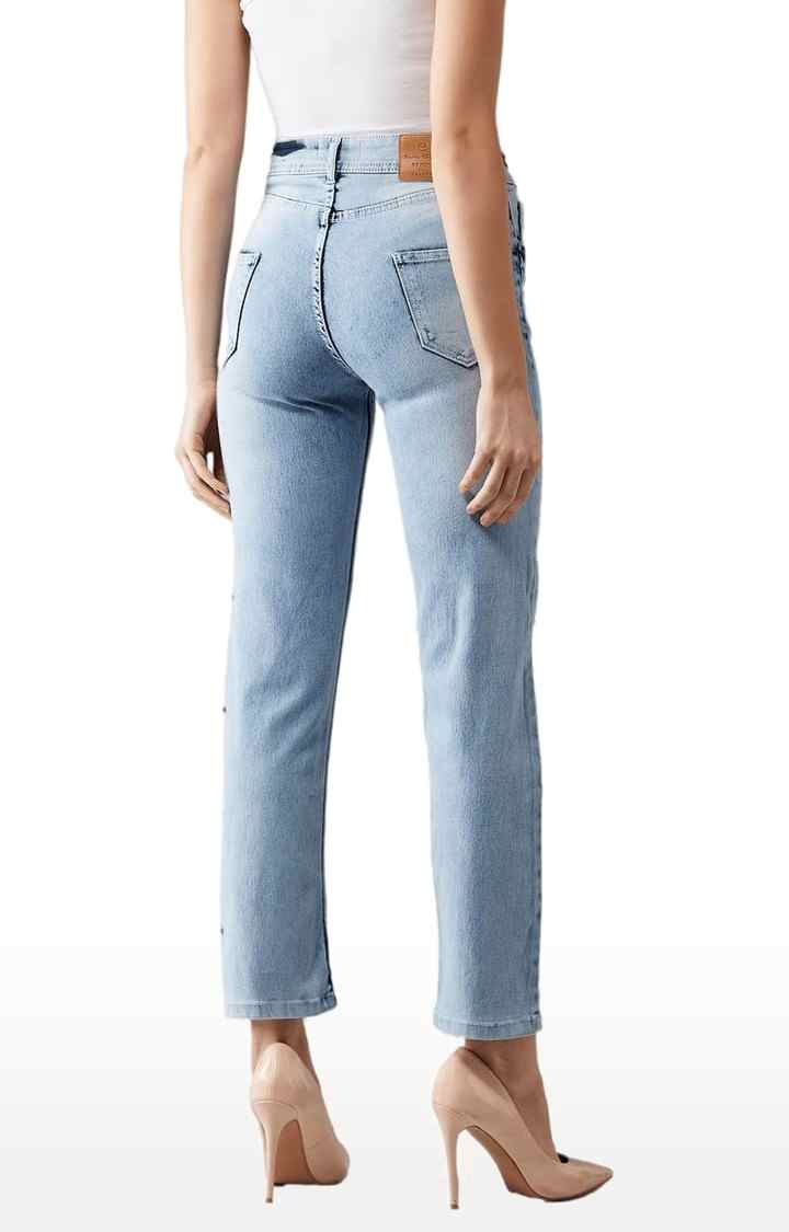 Women's Blue Cotton Solid Slim Jeans
