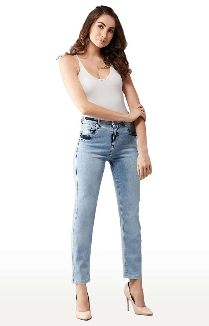 Women's Blue Cotton Solid Slim Jeans