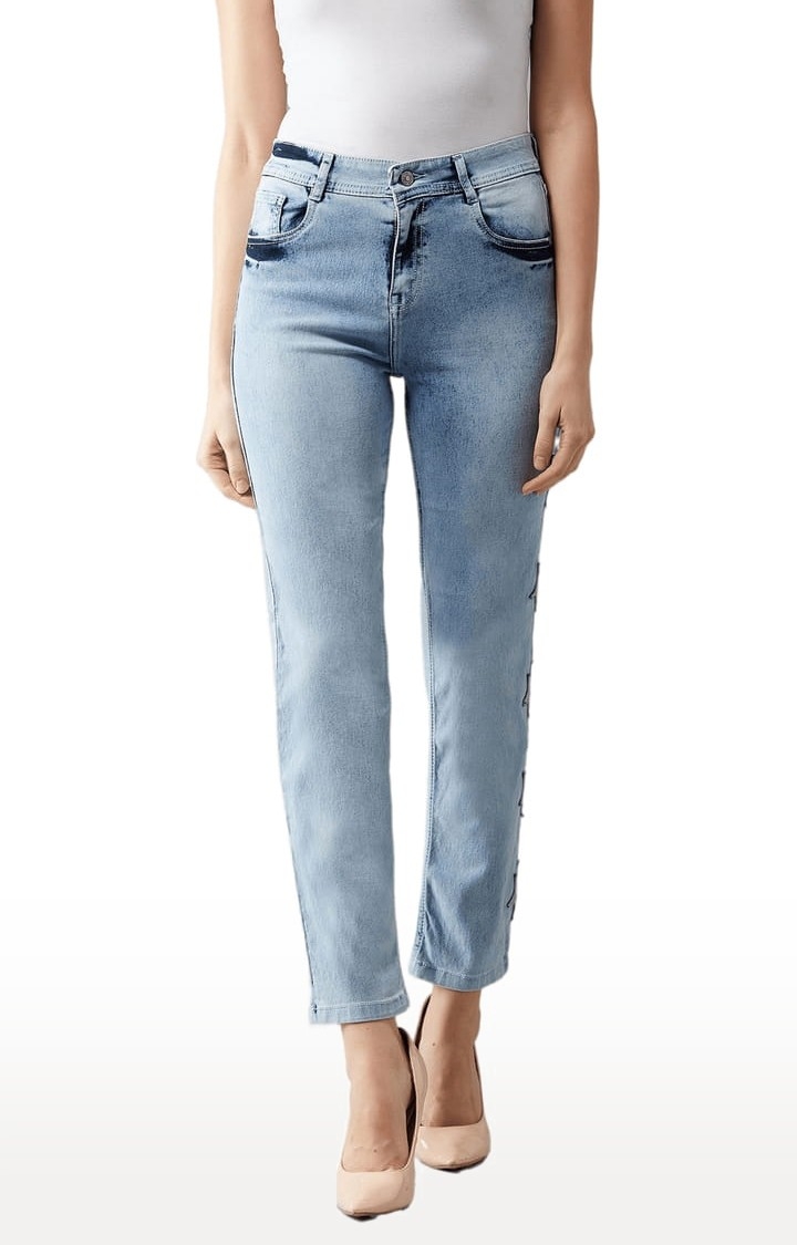 Women's Blue Cotton Solid Slim Jeans