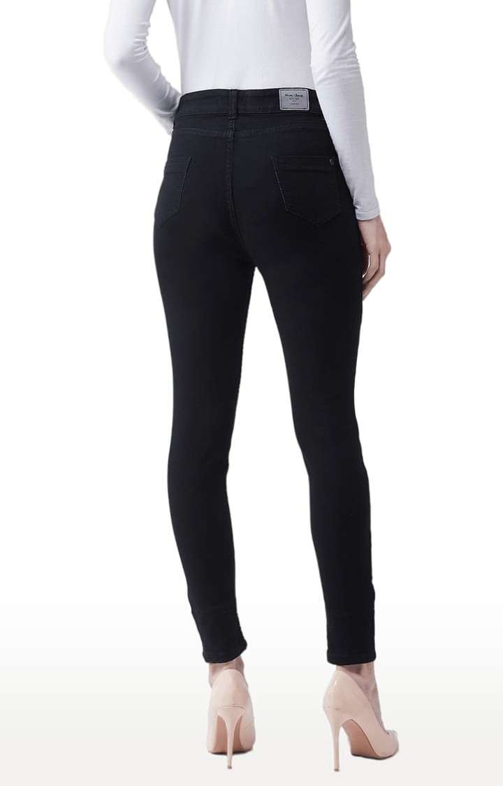 Women's Black Cotton Solid Skinny Jeans