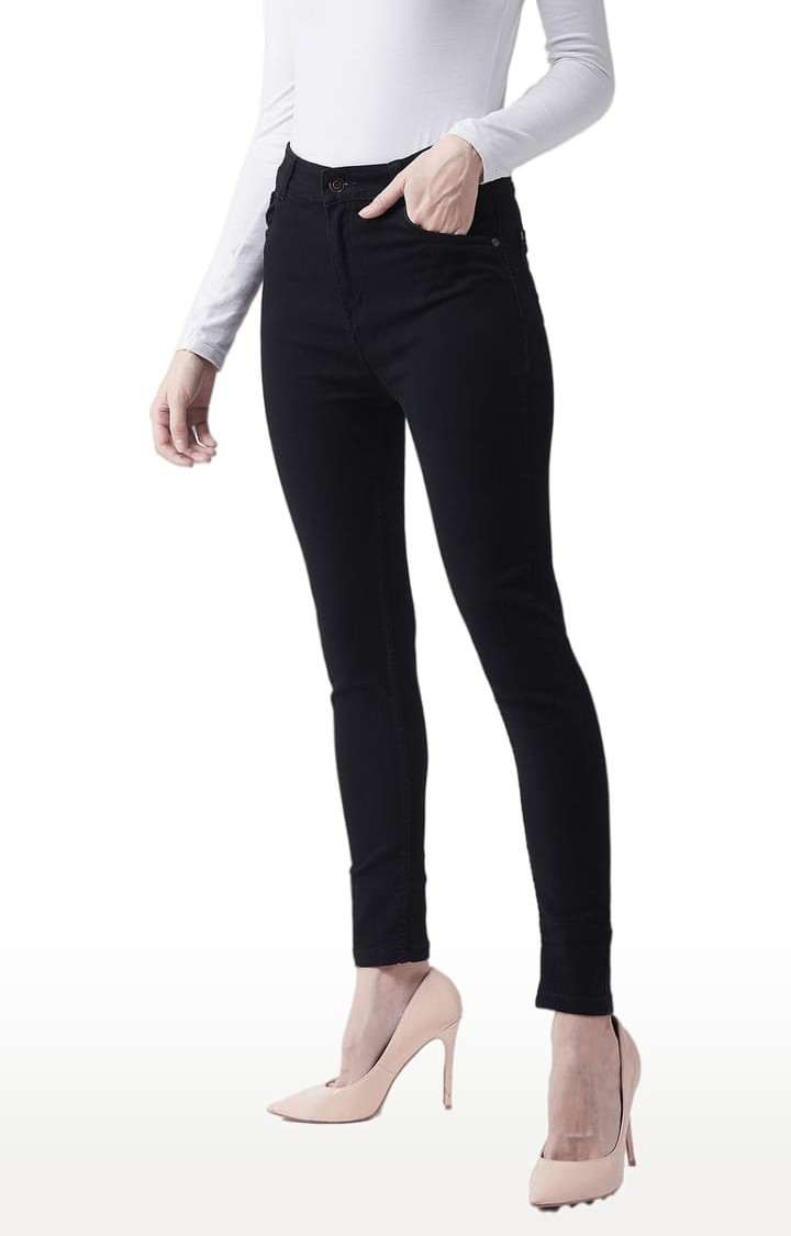 Women's Black Cotton Solid Skinny Jeans