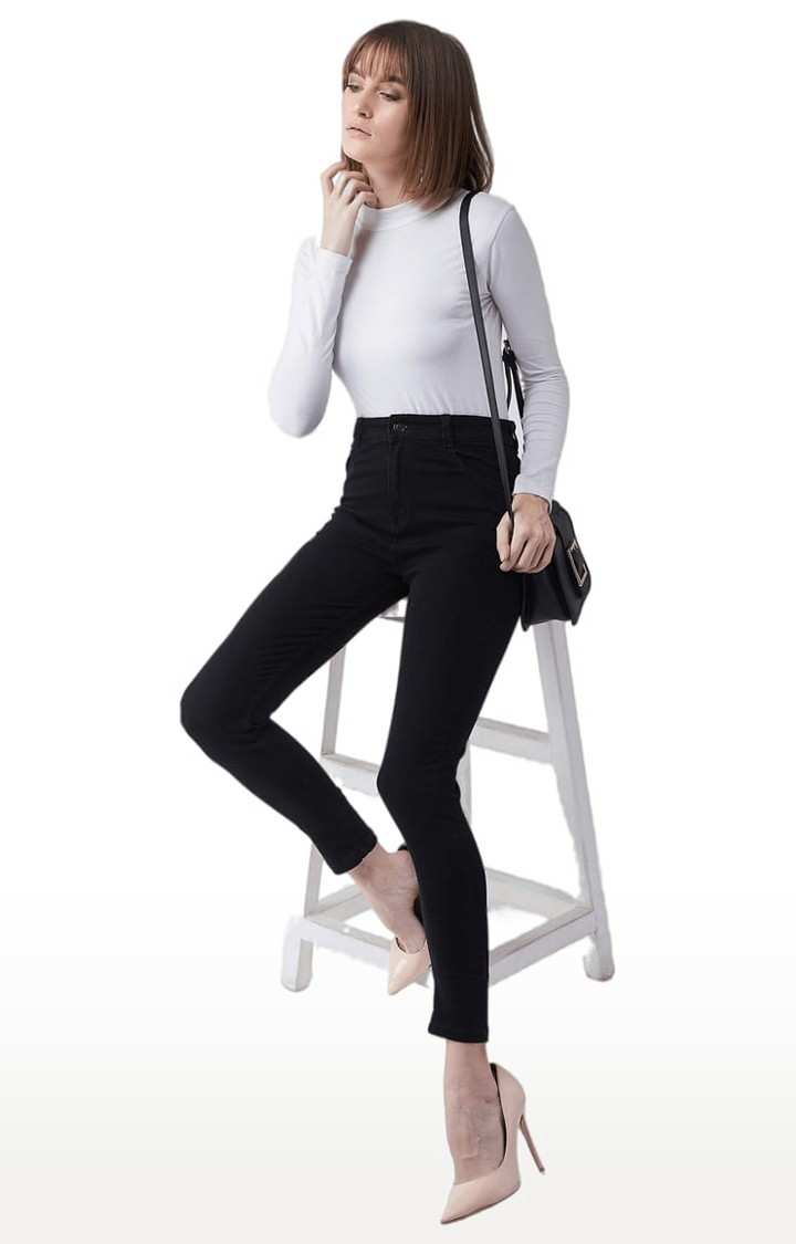 Women's Black Cotton Solid Skinny Jeans