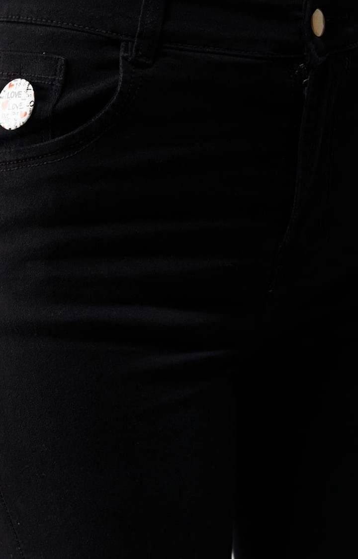Women's Black Cotton Solid Skinny Jeans