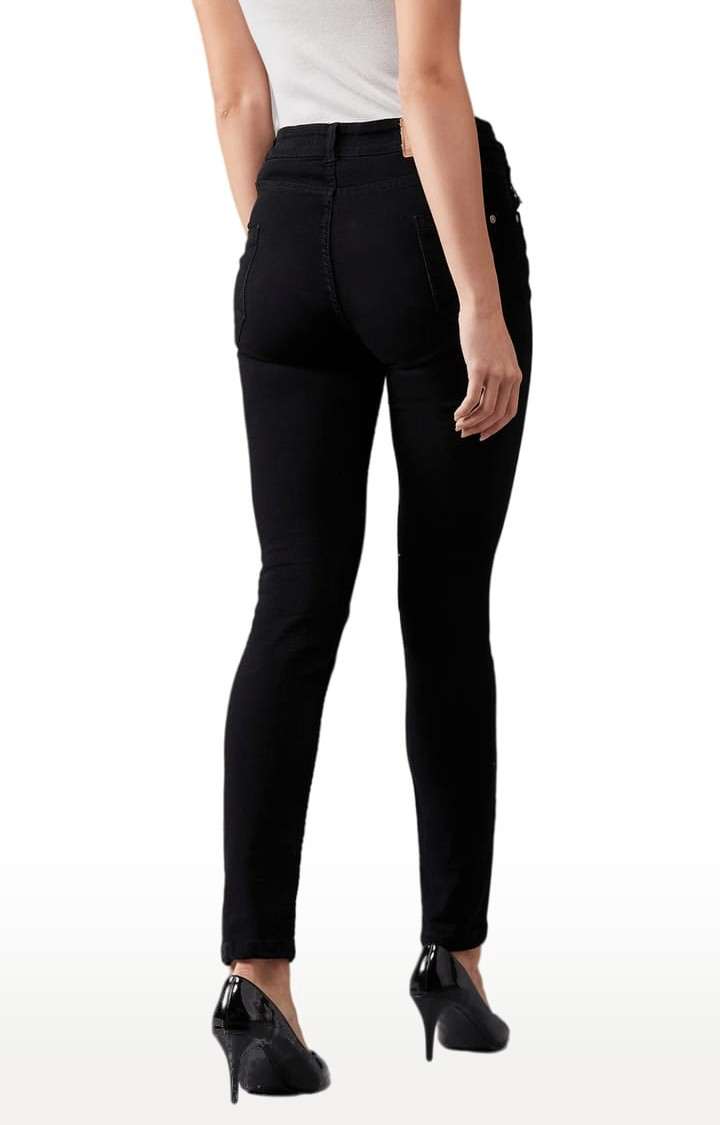 Women's Black Cotton Solid Skinny Jeans
