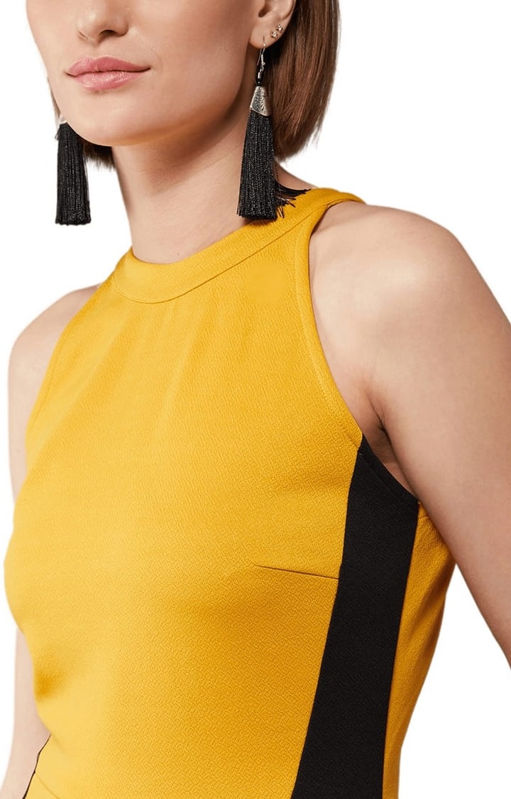 Women's Mustard & Black Cotton Solid Jumpsuits
