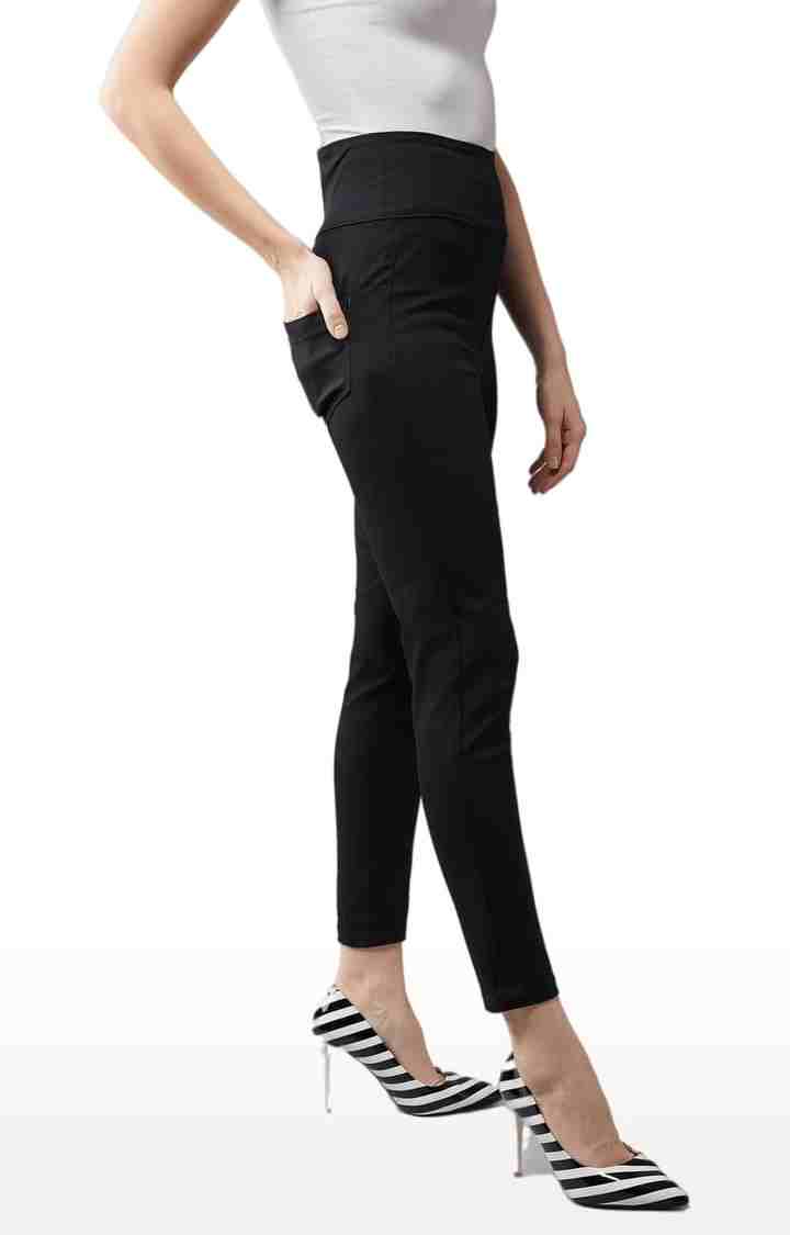 Women's Black  Cotton Solid Jegging