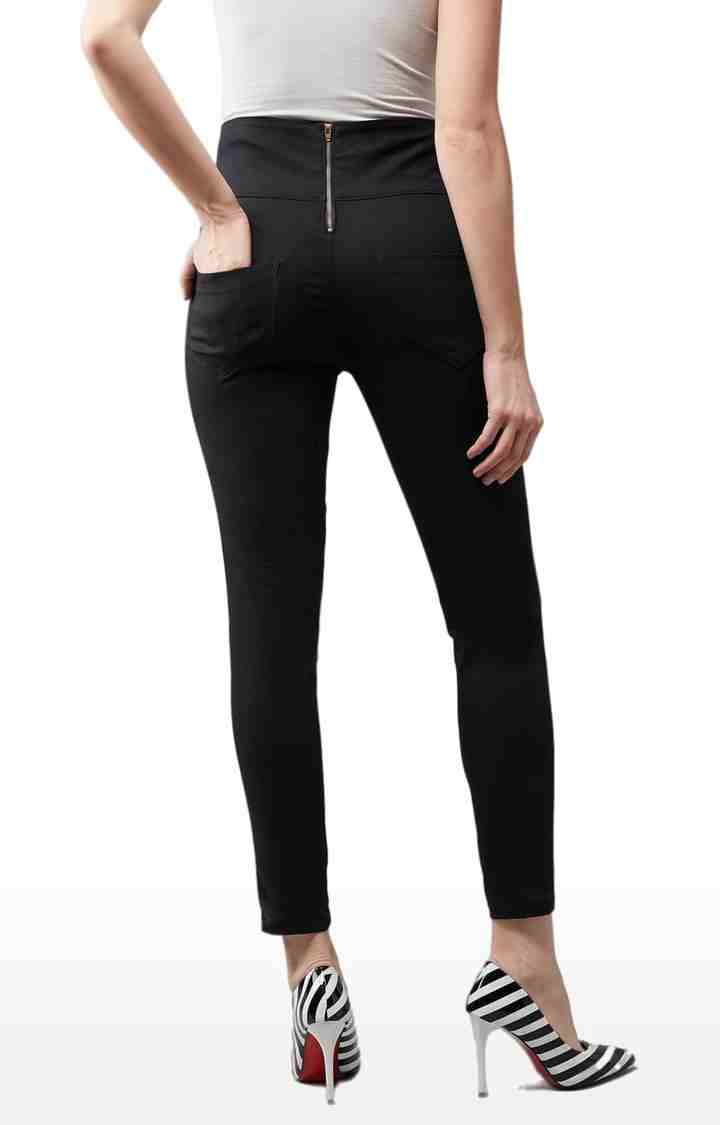 Women's Black  Cotton Solid Jegging