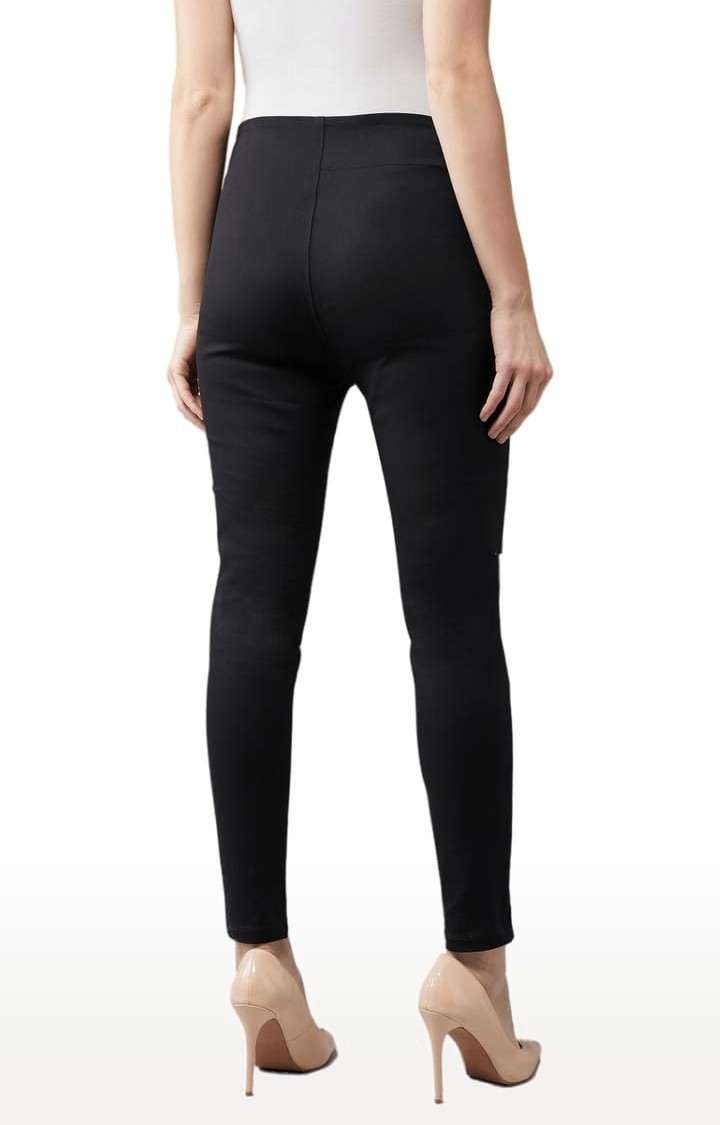 Women's Black  Cotton Solid Jegging