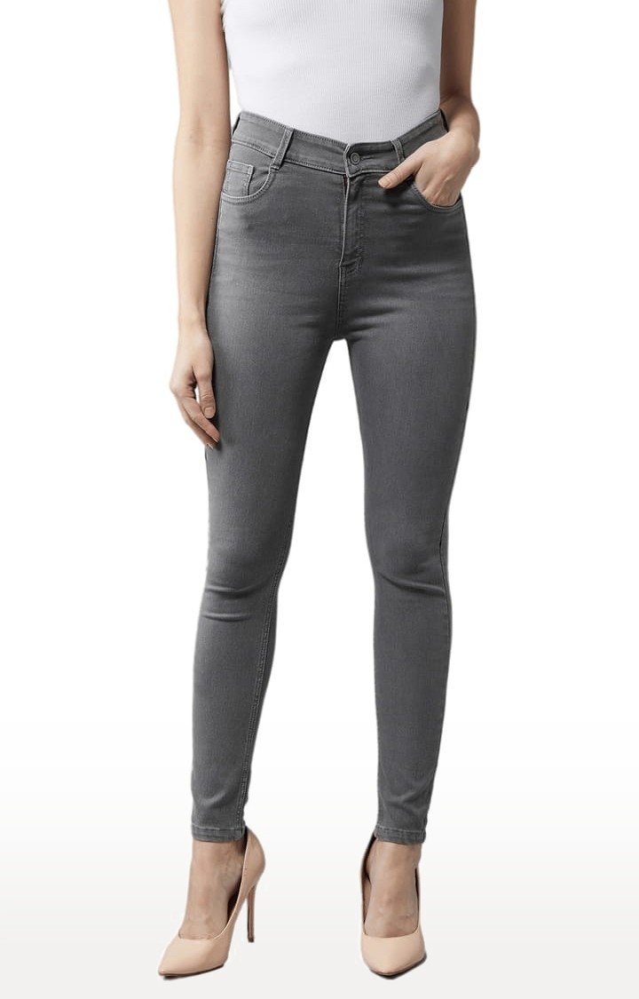 Dolce Crudo | Women's Grey Cotton Solid Skinny Jeans