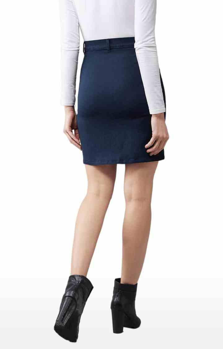 Women's Navy Blue Cotton Solid Skirt