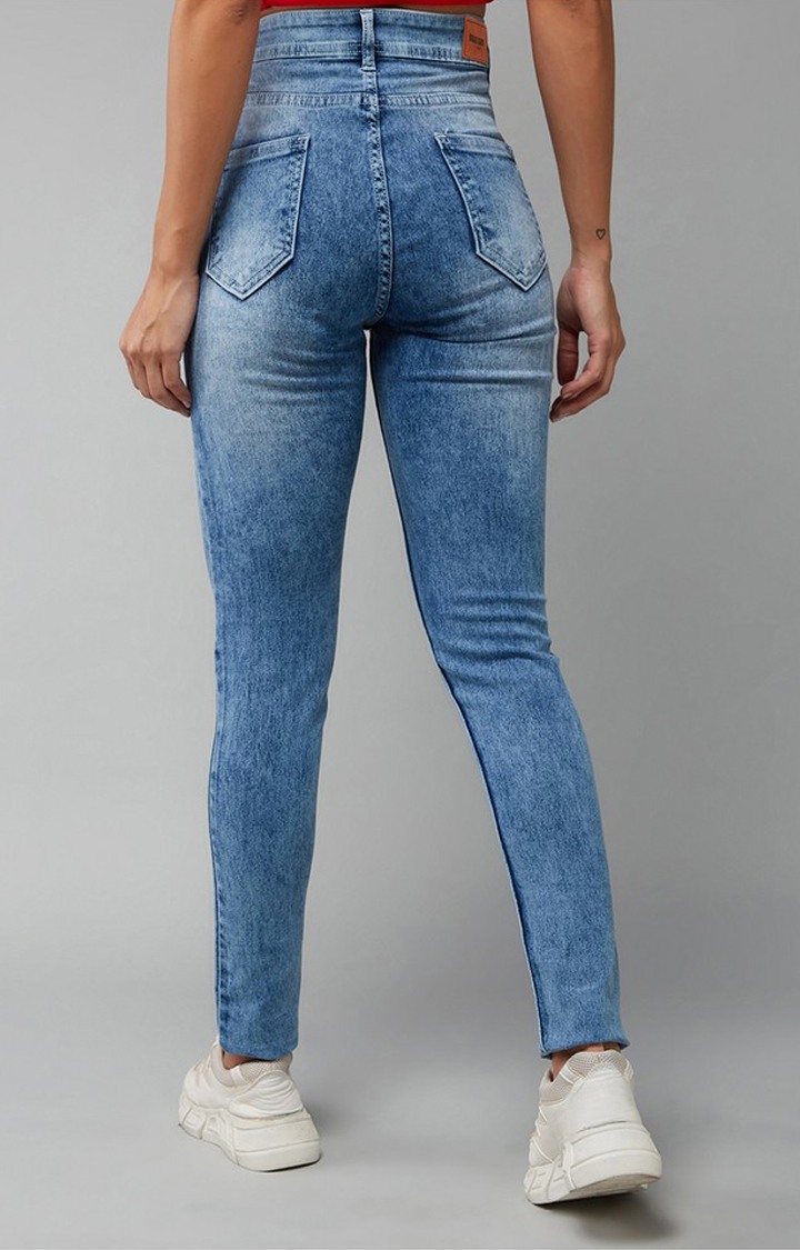 Women's Light Blue Slim Fit High Rise Regular Length Light Wash Denim Stretchable Jeans