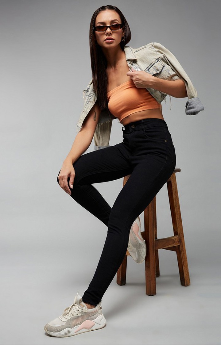 Women's Black Slim Fit Regular Length High Rise Denim Jeans