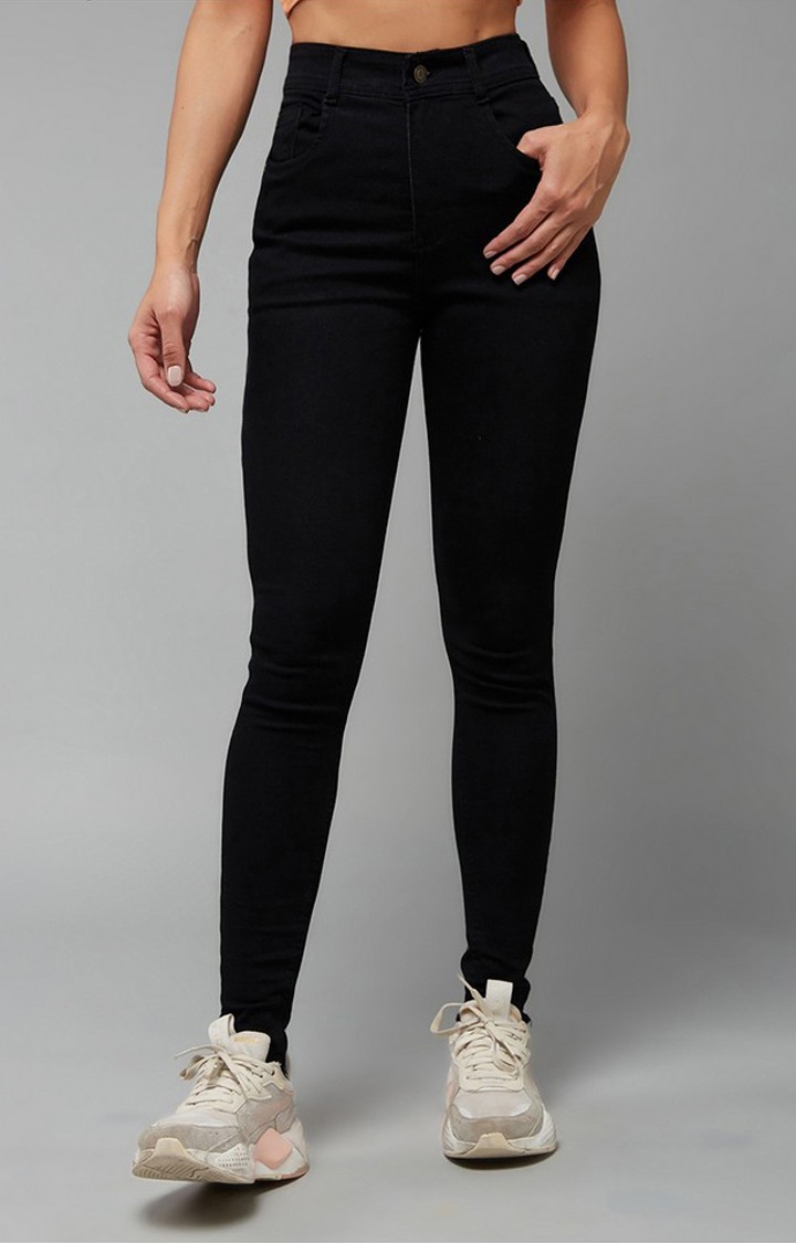 Women's Black Slim Fit Regular Length High Rise Denim Jeans
