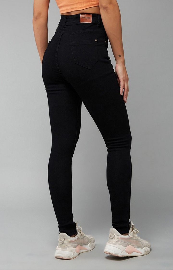 Women's Black Slim Fit Regular Length High Rise Denim Jeans