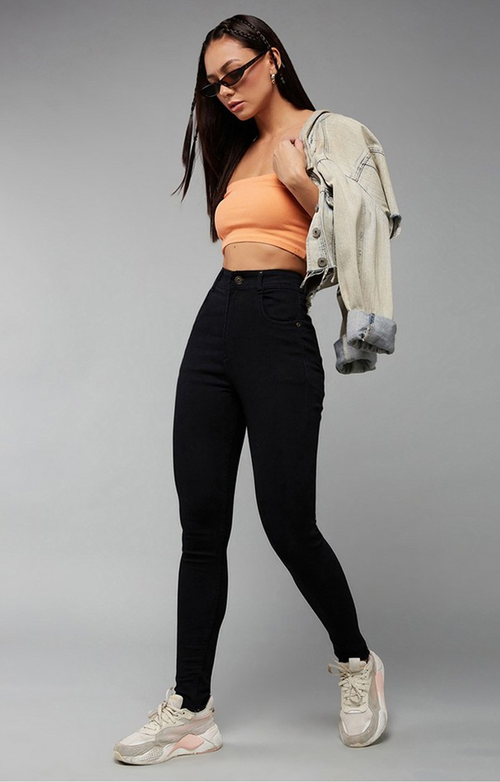 Women's Black Slim Fit Regular Length High Rise Denim Jeans