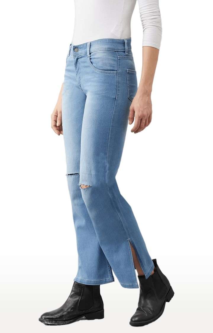 Women's Blue Cotton Ripped Ripped Jeans