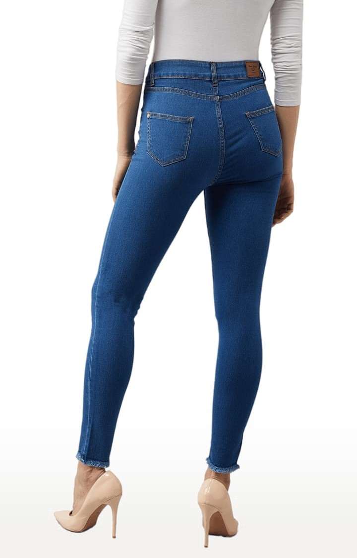 Women's Blue Cotton Solid Skinny Jeans