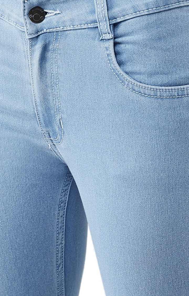 Women's Blue Cotton Solid Flared Jeans