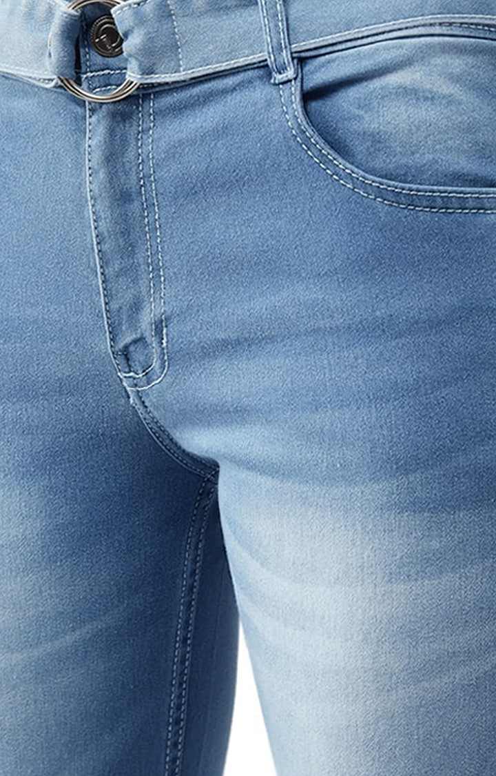 Women's Blue Cotton Solid Flared Jeans