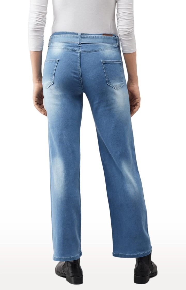 Dolce Crudo | Women's Blue Cotton Solid Flared Jeans