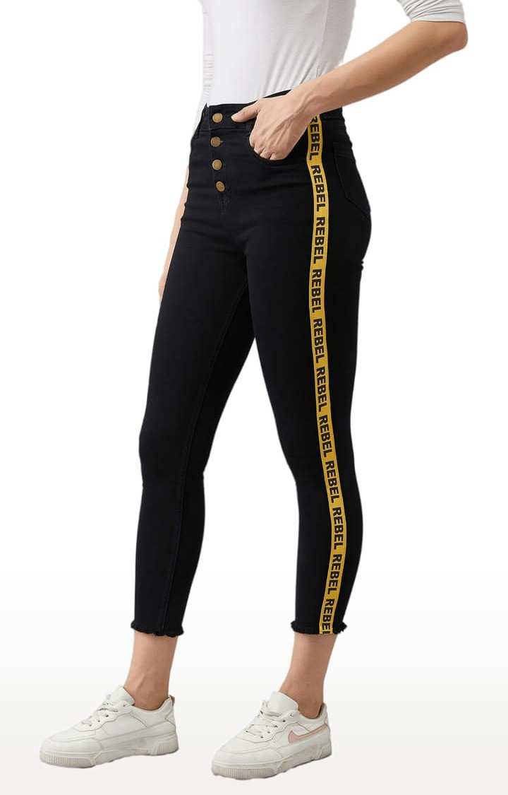 Women's Black Cotton Solid Skinny Jeans