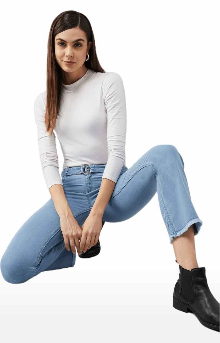 Women's Blue Cotton Solid Skinny Jeans