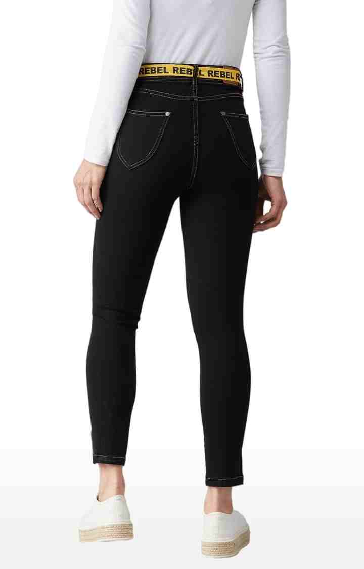 Women's Black Cotton Solid Skinny Jeans