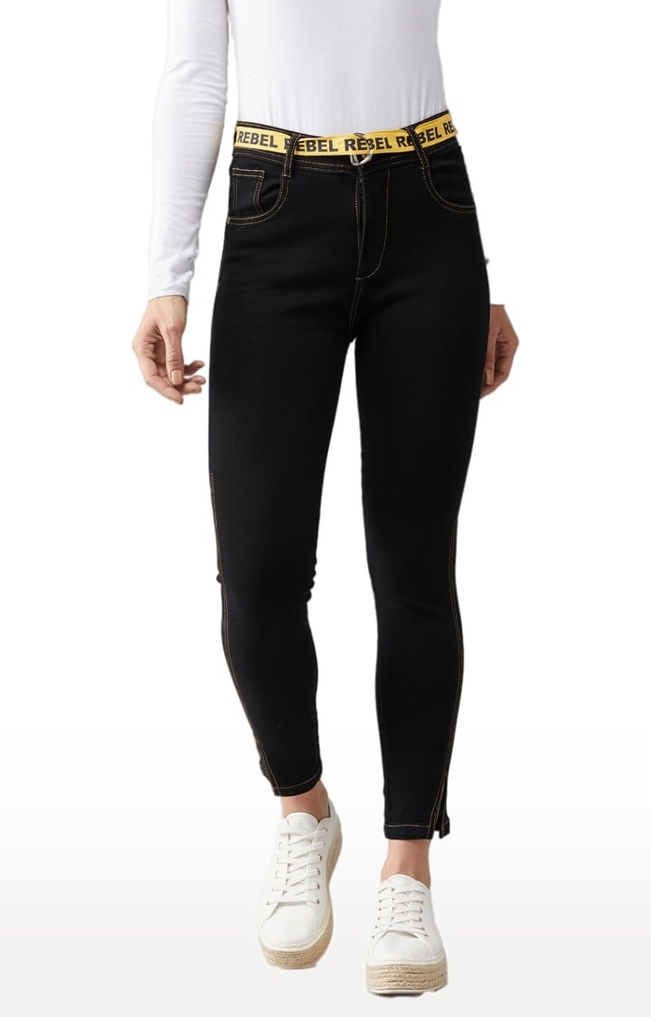 Dolce Crudo | Women's Black Cotton Solid Skinny Jeans